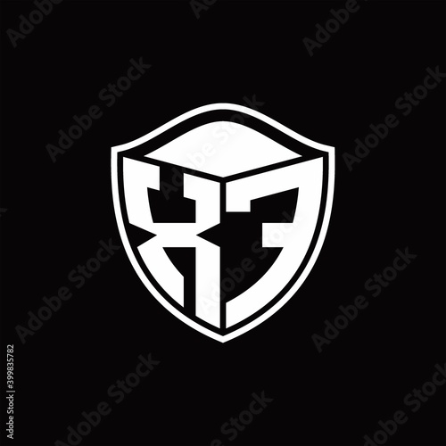 XF Logo monogram shield shape with outline rounded design template