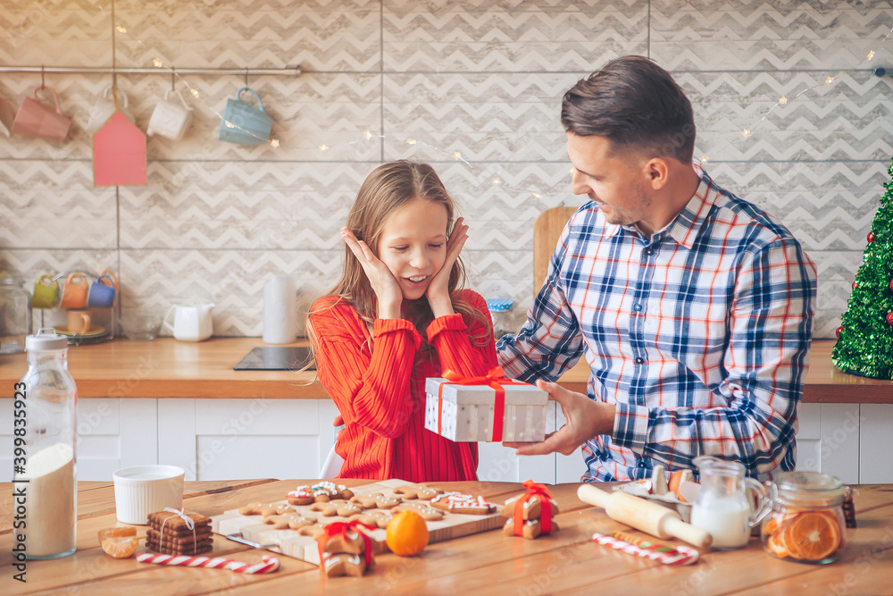 Fototapeta premium Family of dad and daughter on Christmas vacation