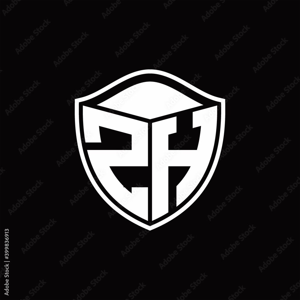 ZH Logo monogram shield shape with outline rounded design template ZH Logo monogram shield shape with outline rounded design template