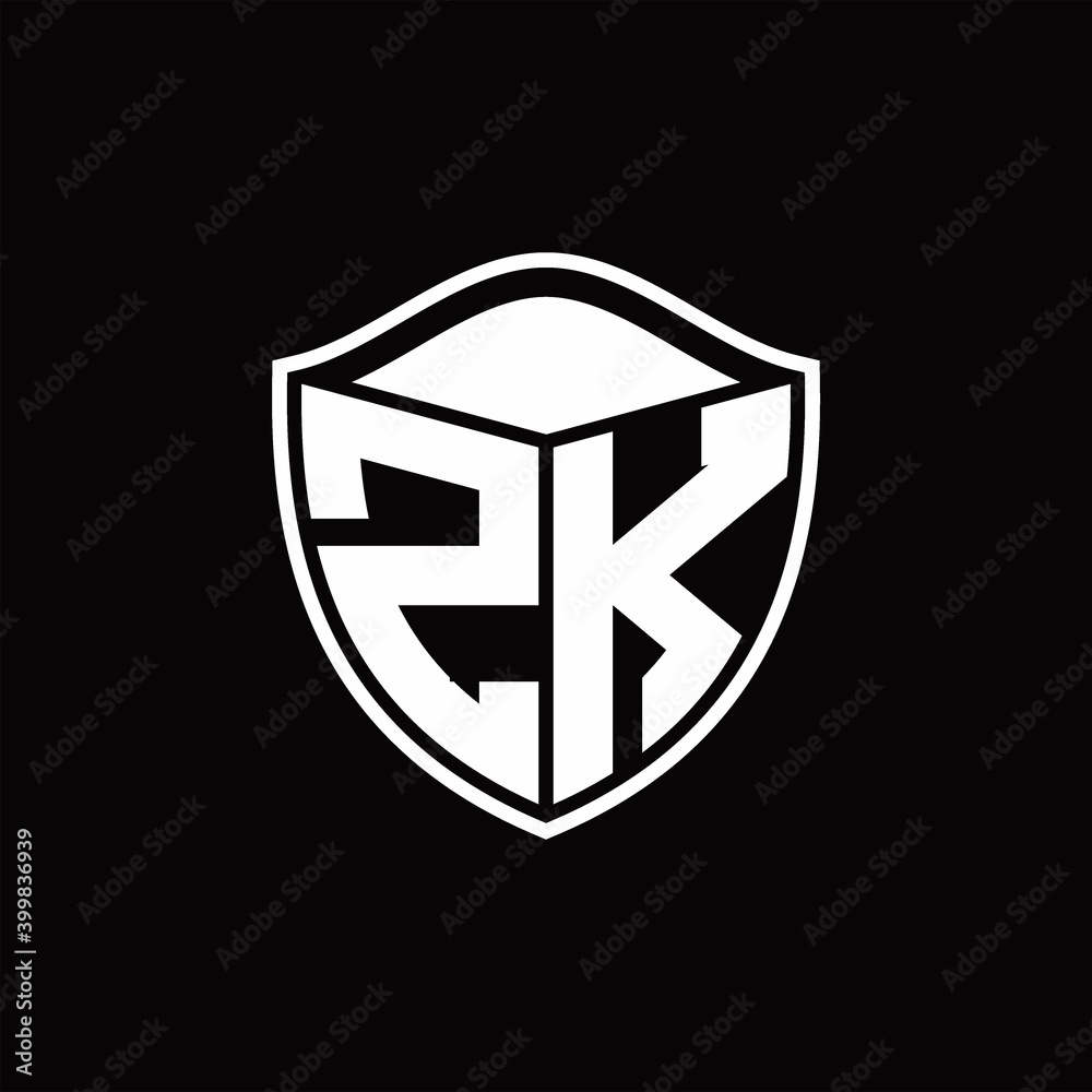 ZK Logo monogram shield shape with outline rounded design template ZK Logo monogram shield shape with outline rounded design template
