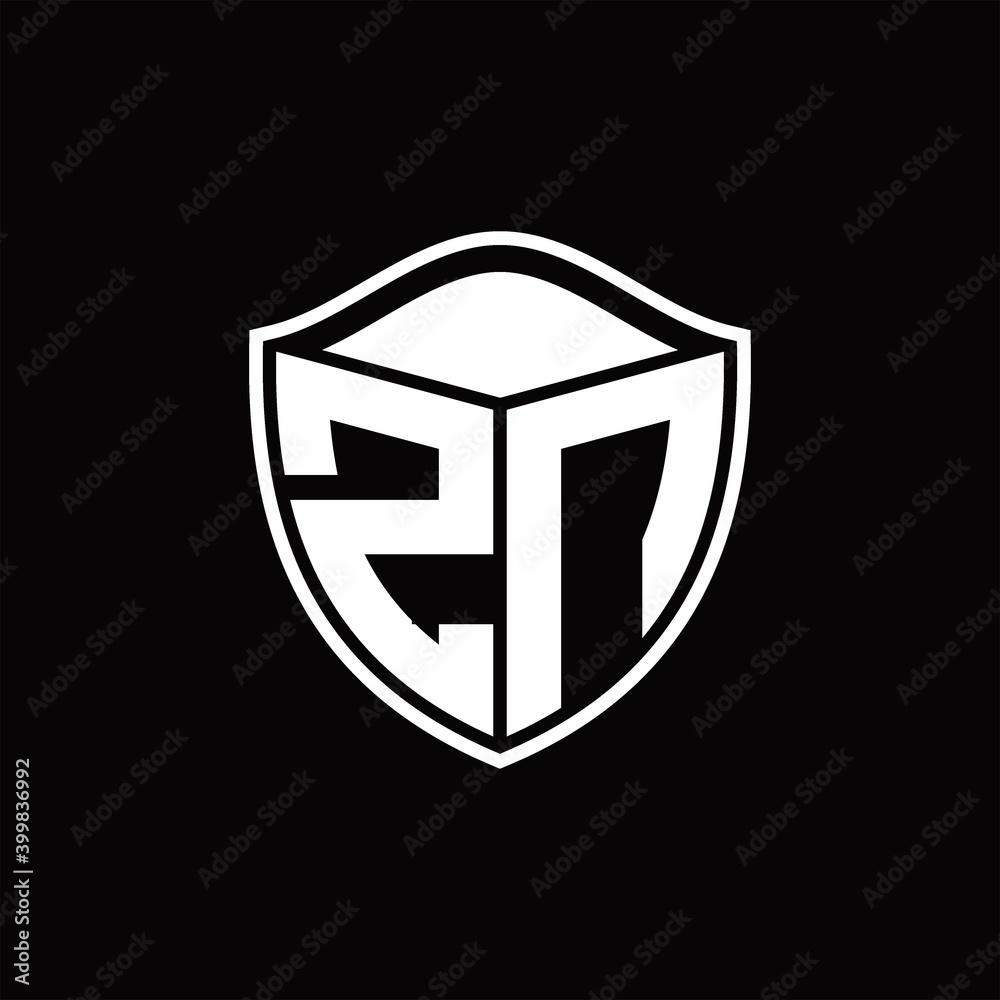 ZN Logo monogram shield shape with outline rounded design template ZN Logo monogram shield shape with outline rounded design template
