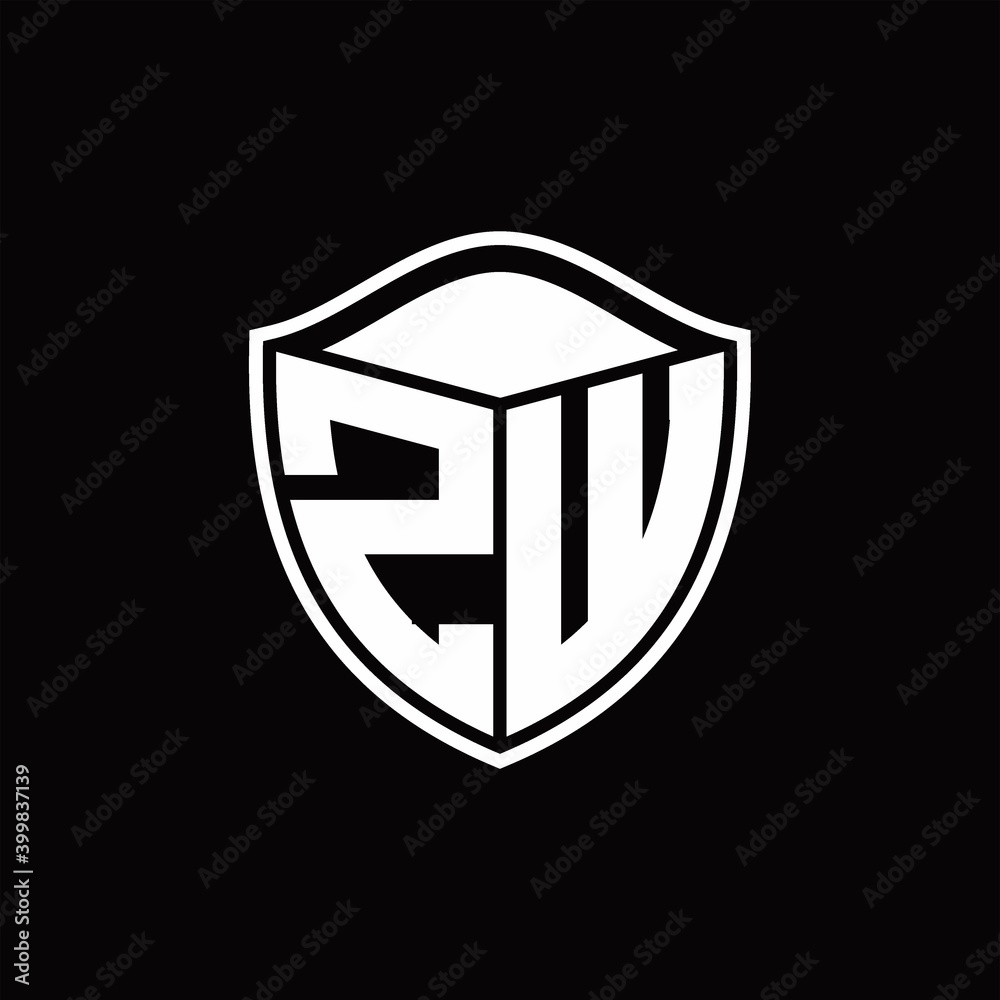 ZW Logo monogram shield shape with outline rounded design template ...