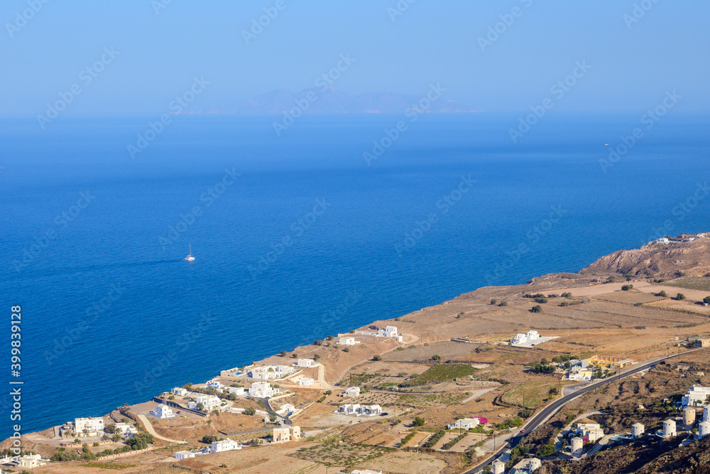 Aegean Sea and north east coast of Santorini Island. Cyclades, Greece