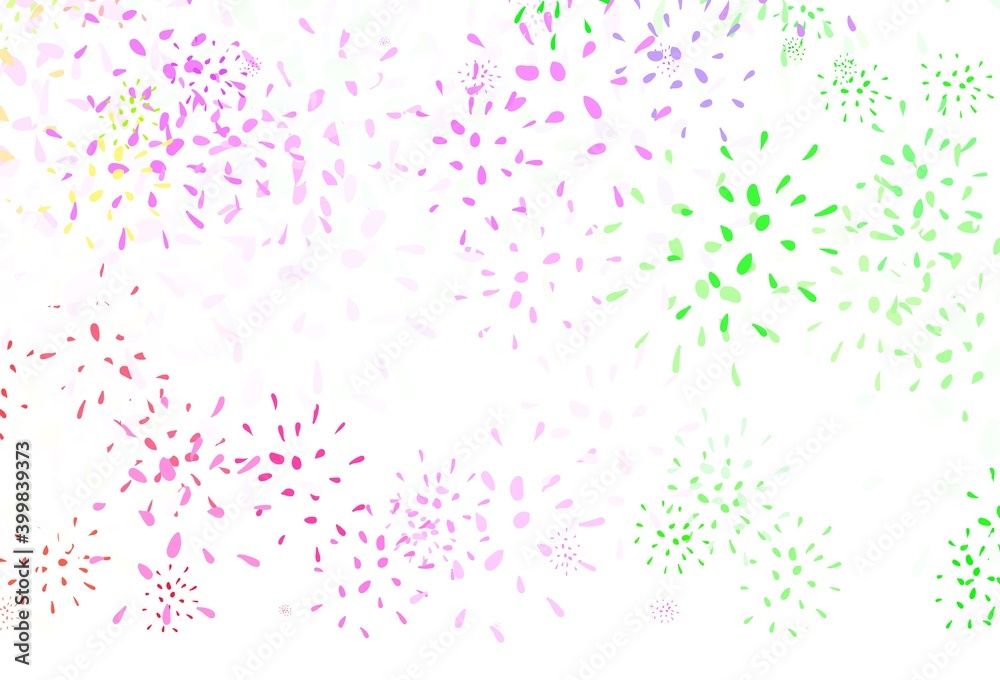 Light Pink, Green vector doodle pattern with leaves.