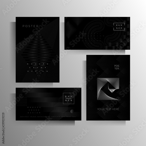 Cover for a banner, poster, flyer, brochure, card, folder a set of templates of different formats. Geometric strict vector design in black colors.