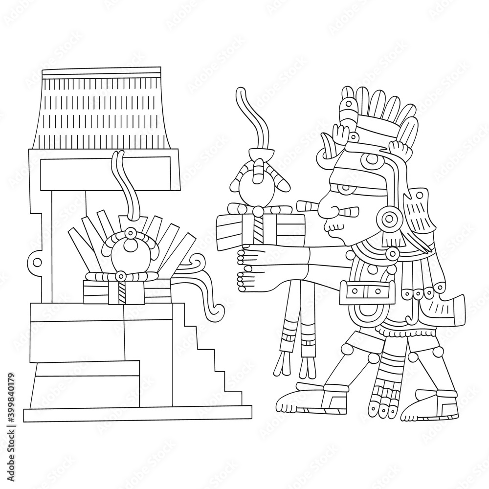 vector image with Aztec god Xiuhtecuhtli lord of fire for your project ...