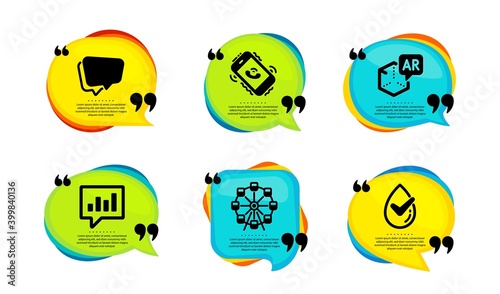 Analytical chat, Speech bubble and Call center icons simple set. Speech bubble with quotes. Augmented reality, Ferris wheel and Dermatologically tested signs. Vector
