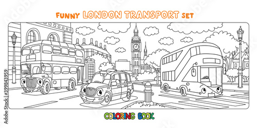 фотография Funny London transport set. Coloring book for kids