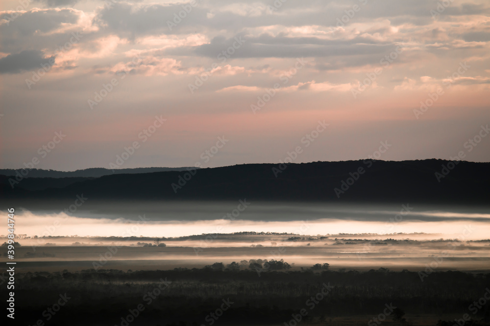 Scenery of Kushiro Marsh in the morning covered with fog Scenery of Kushiro Marsh in the morning covered with fog