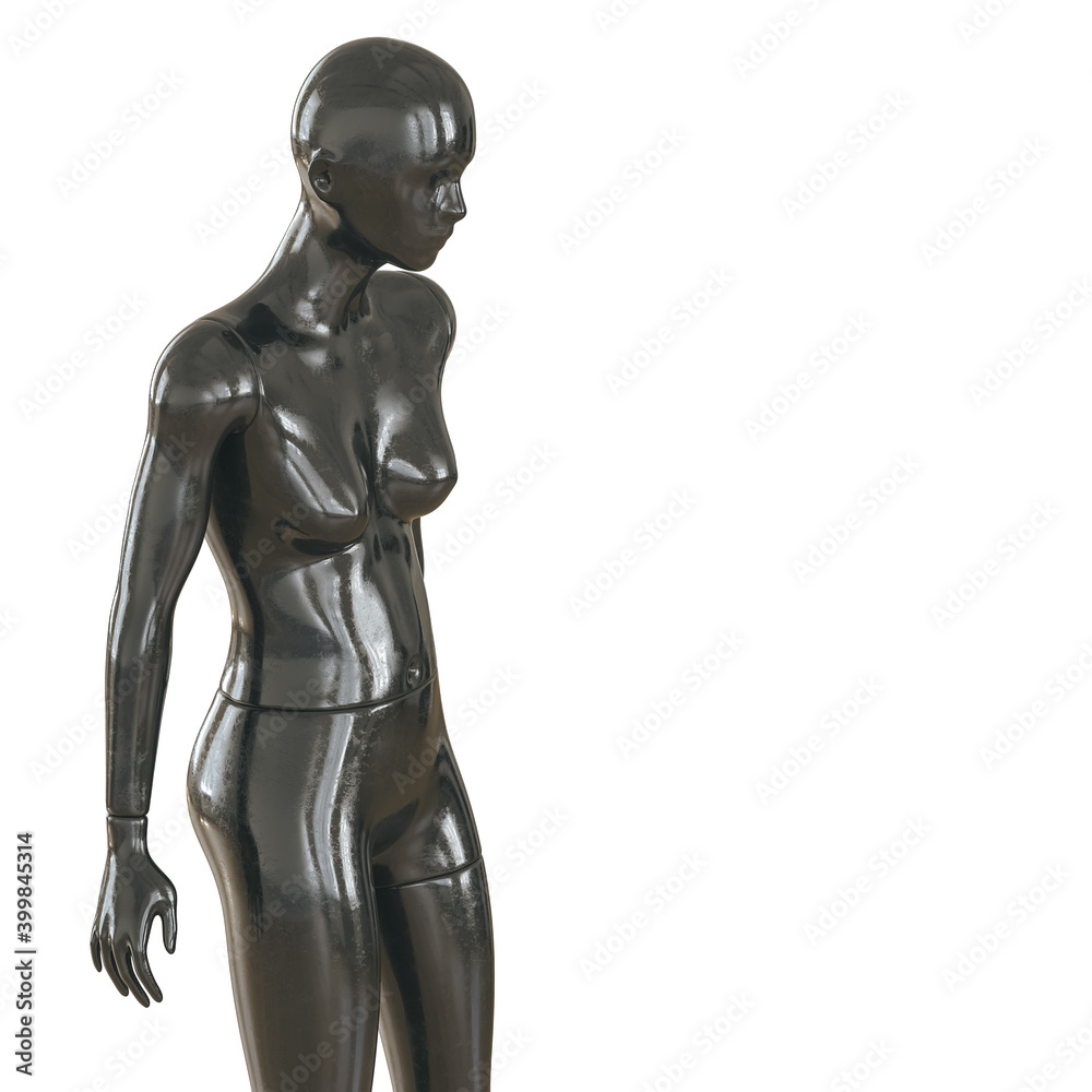 Black female nude mannequin on a white background. 3d rendering. Black female nude mannequin on a white background. 3d rendering.