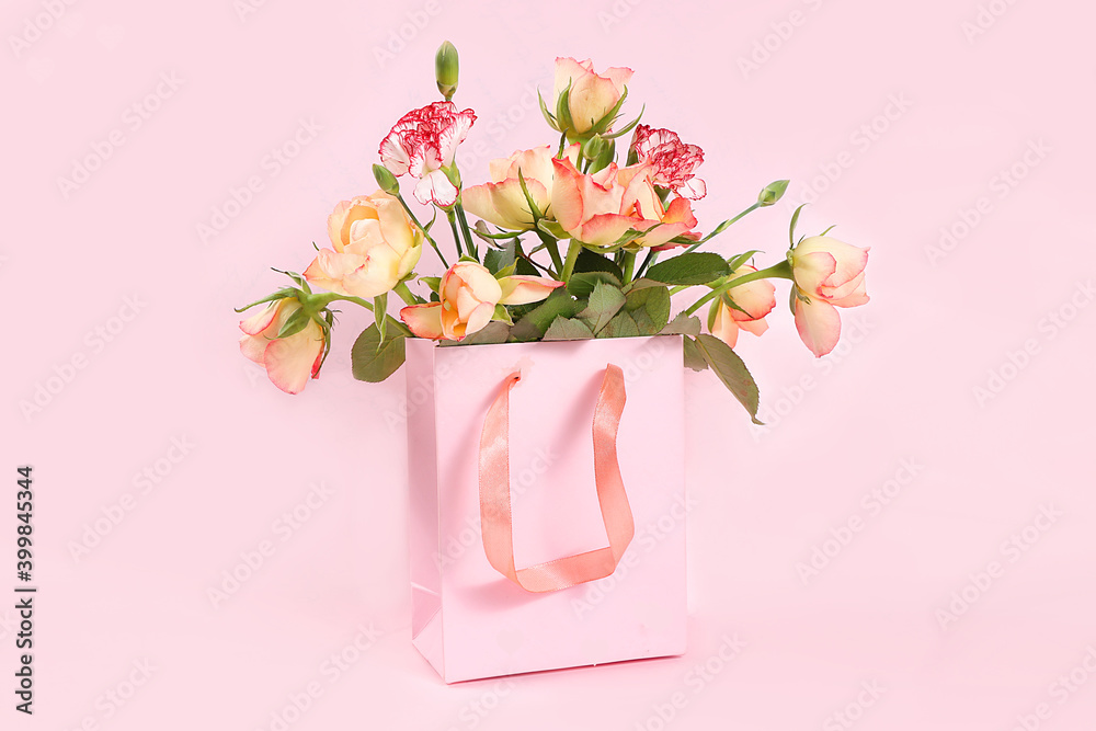 Concept for Valentine's Day or Women's Day. Postcard, hearts and flowers in gift boxes on a pink background, place for text, banner, Happy holidays, congratulations, birthday, wedding, selective focus Concept for Valentine's Day or Women's Day. Postcard, hearts and flowers in gift boxes on a pink background, place for text, banner, Happy holidays, congratulations, birthday, wedding, selective focus