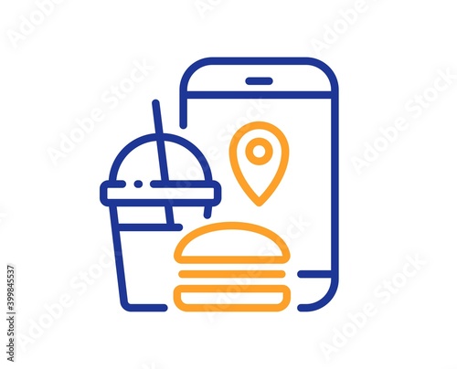 Food delivery app line icon. Contactless meal order sign. Grocery phone application symbol. Quality design element. Line style food app icon. Editable stroke. Vector