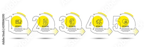 Euler diagram, 5g phone and Wrong file line icons set. Timeline process infograph. Feedback sign. Relationships chart, Wifi internet, Page paper. Book with pencil. Science set. Vector photo