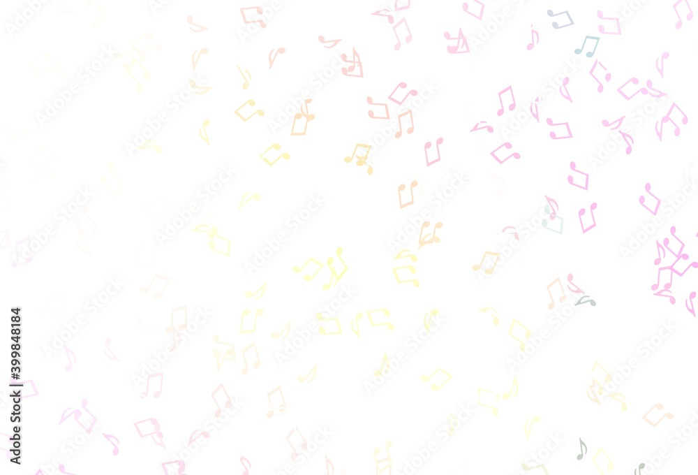Light Pink, Yellow vector template with musical symbols.