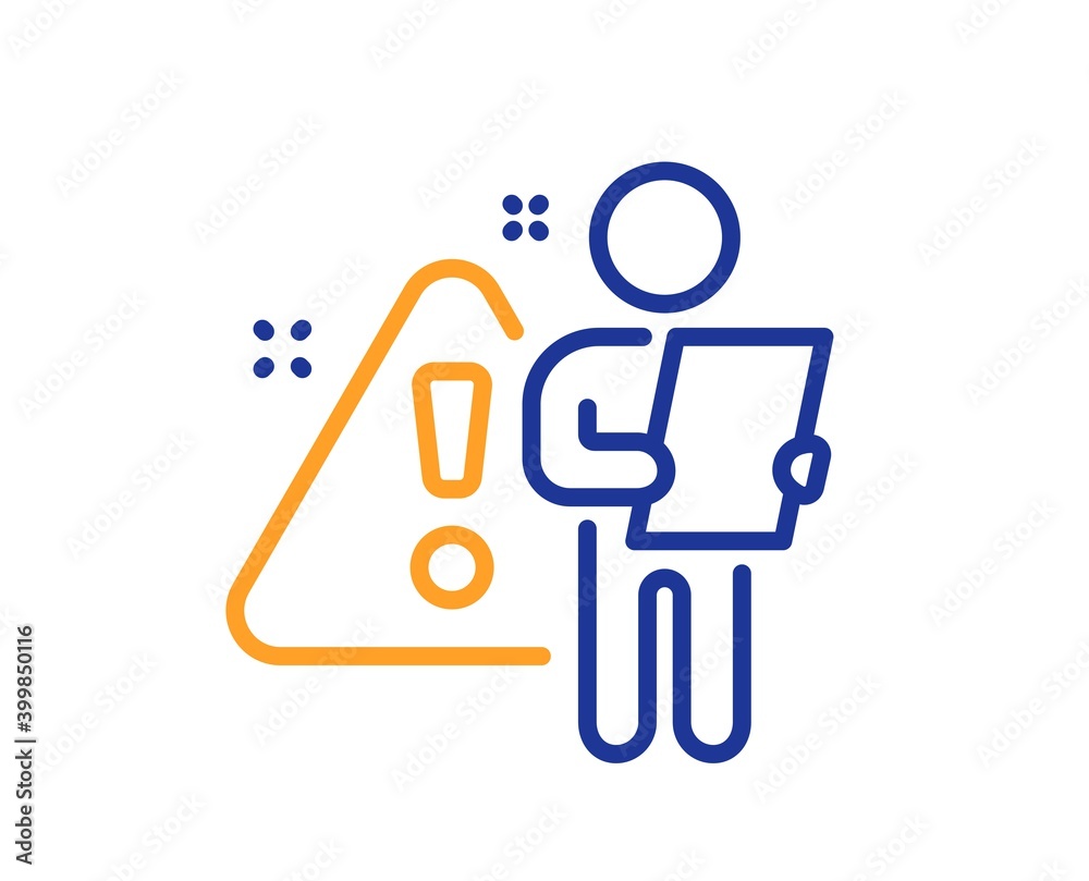 Search employee line icon. Interview warning sign. Caution alert symbol. Quality design element. Line style search employee icon. Editable stroke. Vector