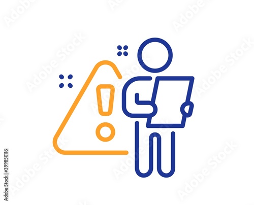 Search employee line icon. Interview warning sign. Caution alert symbol. Quality design element. Line style search employee icon. Editable stroke. Vector