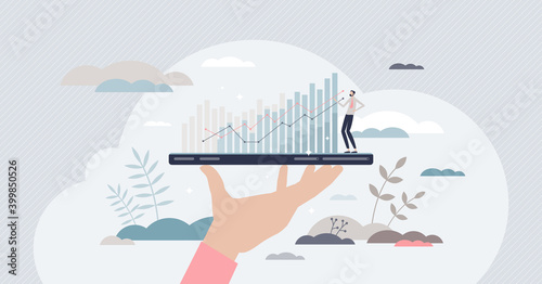 Increasing profit statistics with stock value improvement tiny person concept