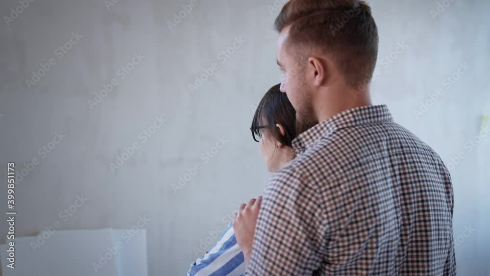 apologies after quarrel, boyfriend comes to a girlfriend to hug and ask for forgiveness during apartment renovation apologies after quarrel, boyfriend comes to a girlfriend to hug and ask for forgiveness during apartment renovation