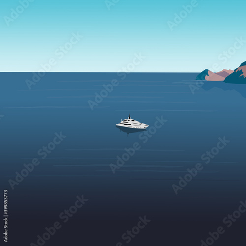 Fototapeta Naklejka Na Ścianę i Meble -  A lonely yacht in the ocean. Vector illustration