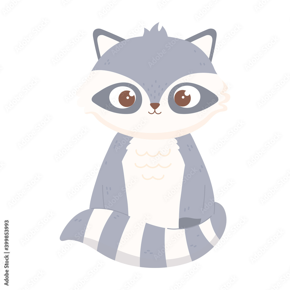 cute little raccoon cartoon animal icon white background
