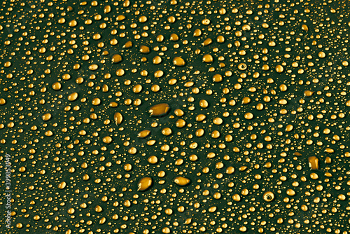 Water drops on gold background.