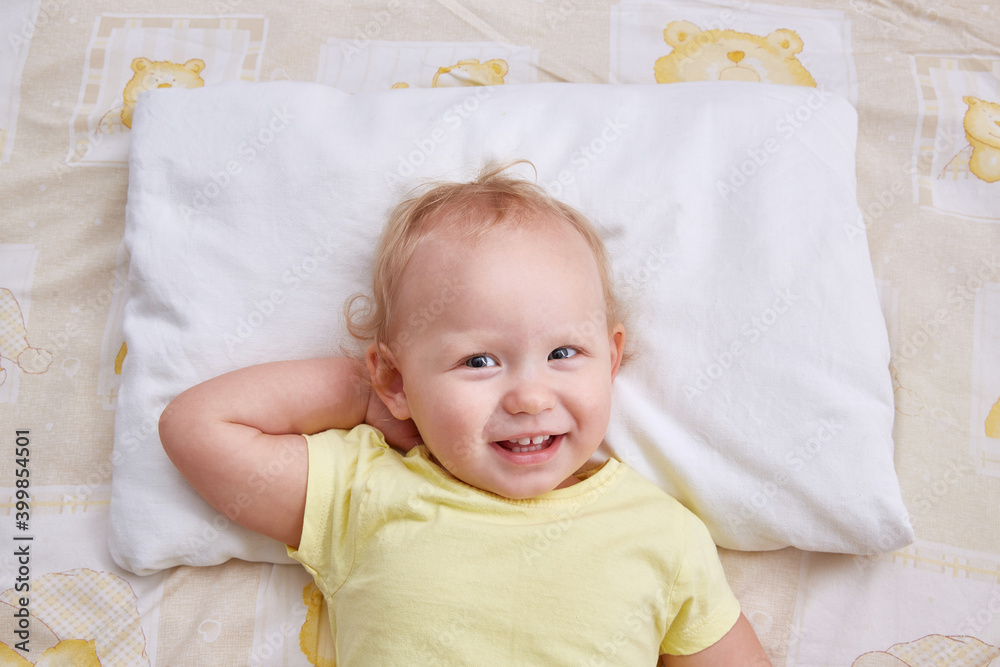 Baby on a white pillow. pillowcase mockup Baby on a white pillow. pillowcase mockup
