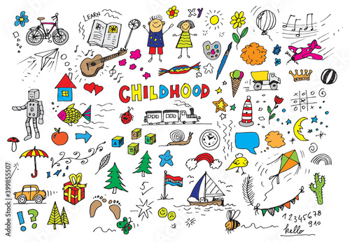 Childhood vector hand drawn doodles