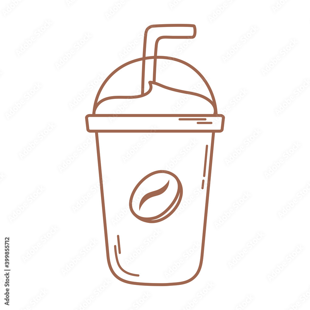 plastic disposable cup coffee with straw icon in brown line plastic disposable cup coffee with straw icon in brown line