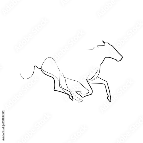 Horse drawn with one line. Black line vector illustration on white background
