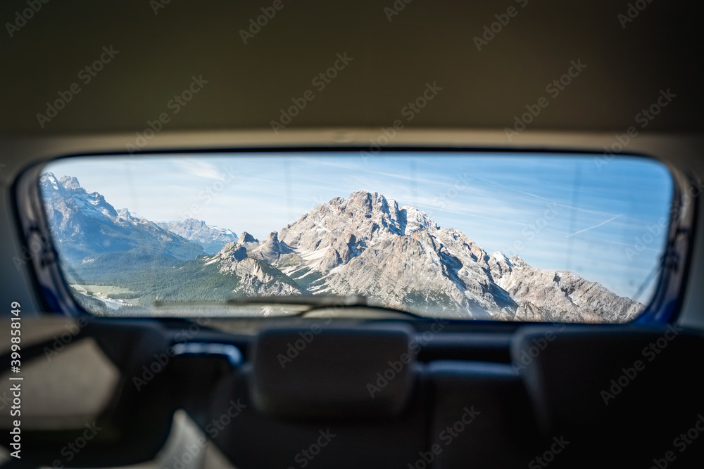 Fototapeta premium view on mountains through the car window