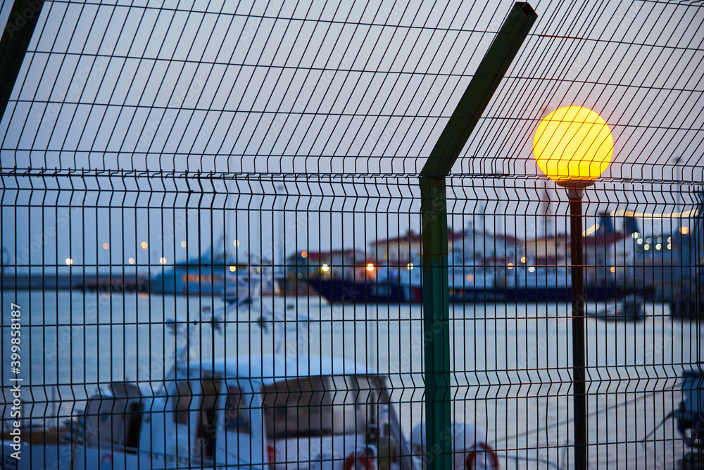 A fence around the sea port