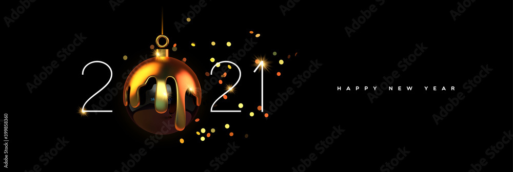 Happy New year 2021 gold 3d bauble decoration - obrazy, fototapety, plakaty 