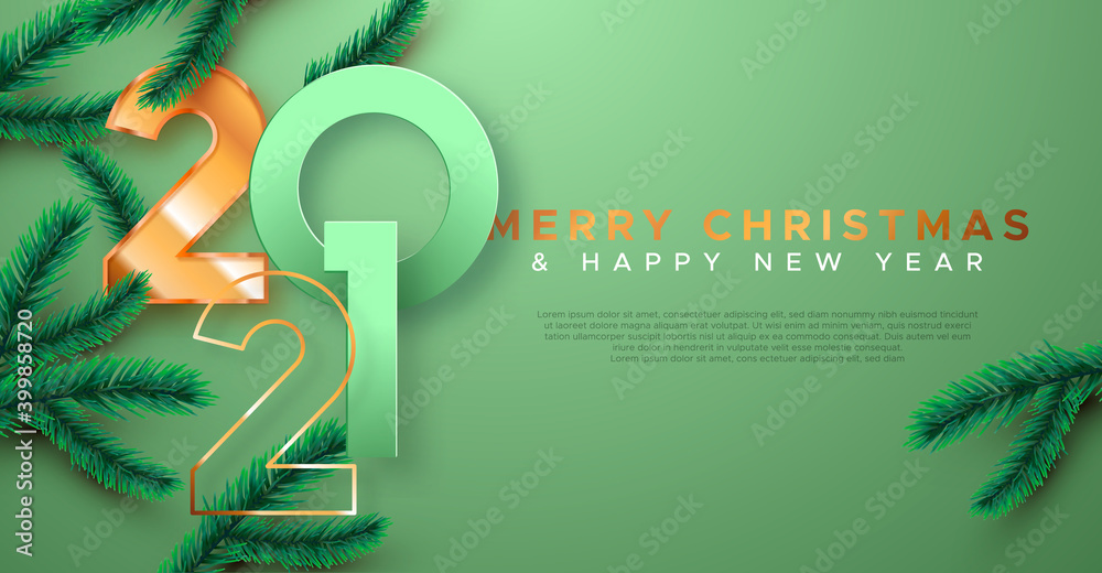 Christmas New Year 2021 red gold 3d pine tree card Stock Vector | Adobe  Stock