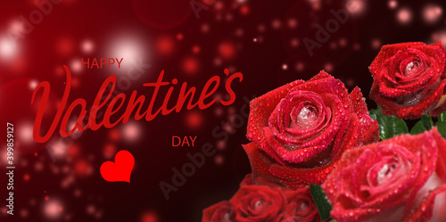 happy valentines day with beautiful flowers on colorful background
