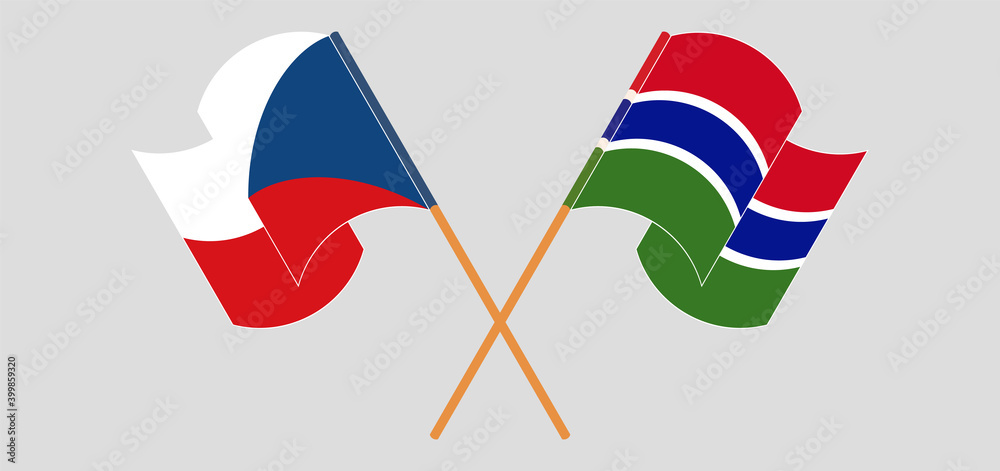 Crossed and waving flags of Czech Republic and the Gambia Crossed and waving flags of Czech Republic and the Gambia