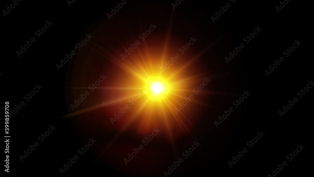 Sun rays shining overlay. Hot sun solar wind animation effect. Bright light flash and glow as the sunlight energy flare burst isolated on black background