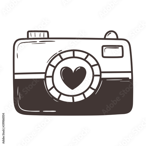 photo camera love romantic heart doodle icon design
