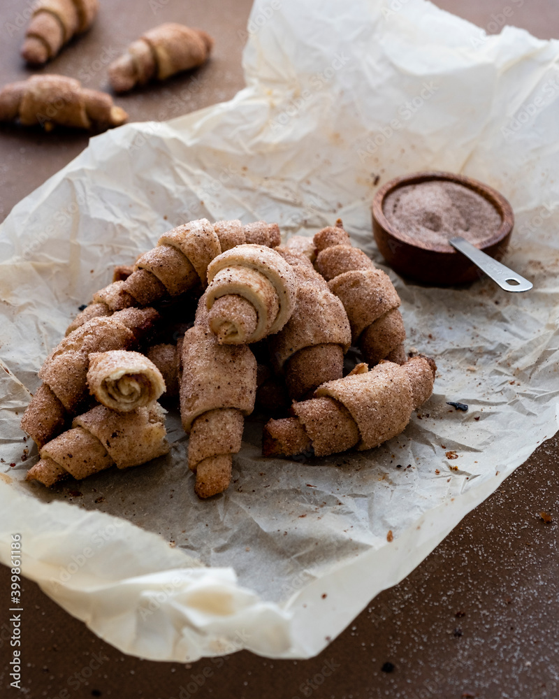 Fototapeta premium Homemade crescent rolls (croissants) with cinnamon sugar. 