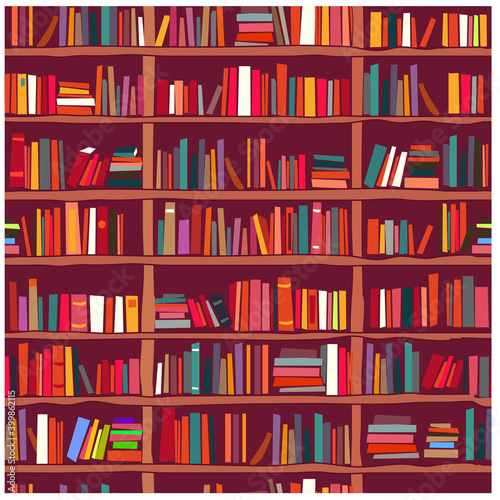 bookshelf with books.Seamless pattern