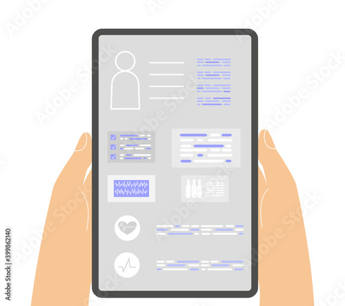 Online medicine and smart healthcare concept illustration with videocalling and information about health on tablet. Online medical advise or consultation service, tele medicine.