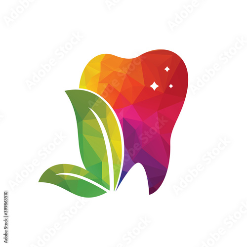 Green Fresh Tooth Dental Leaf Logo Vector design. Dental care or dentist logo design.