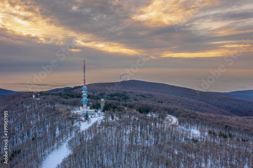 Hungary - Kekesteto in winter time with TV tower, this is the highest point in Hungary