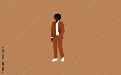 Business afro american man in a suit character. Stylish black ethnicity man full lenght. Vector.
