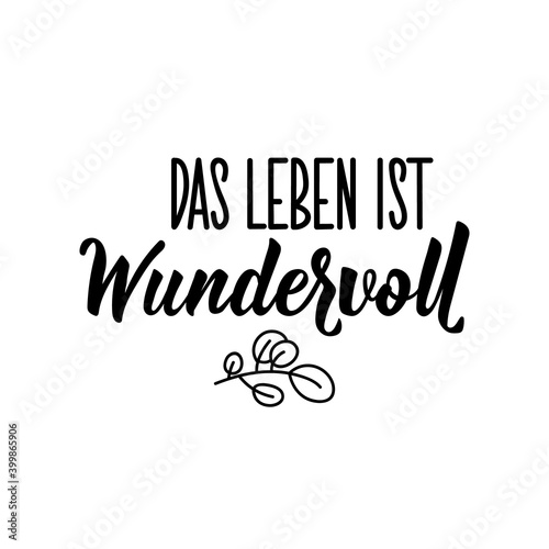 Translation from German: Life is wonderful. Lettering. Ink illustration. Modern brush calligraphy.