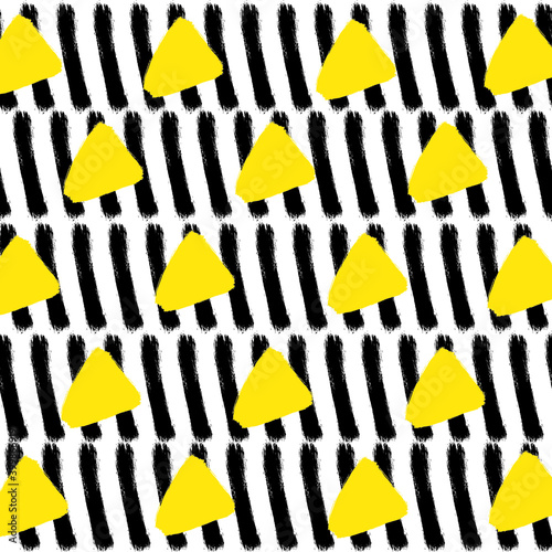 Pattern with hand drawn stripes made with brush. Vector illustration. 
