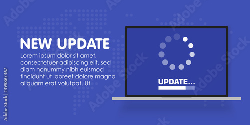 System software update and upgrade concept. Loading process in laptop screen. Vector illustration