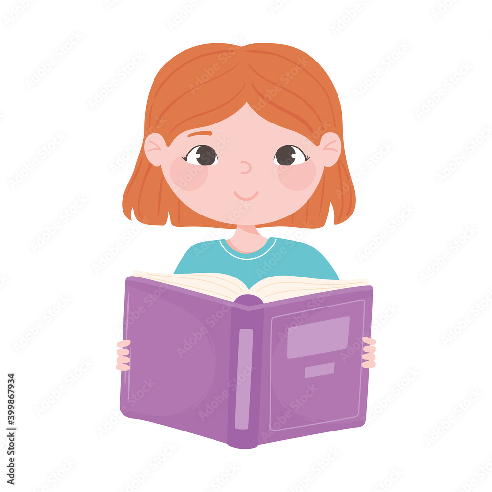 cute girl holds open book cartoon icon white background cute girl holds open book cartoon icon white background