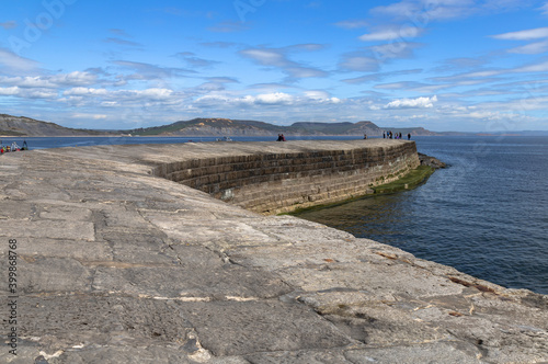 The Cobb at Lyme Regis, Dorset on a sunny, blue sky, spring day.