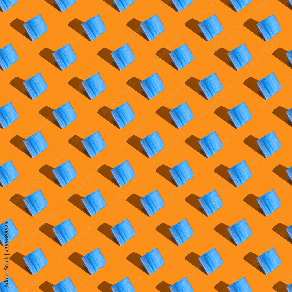 Medical mask seamless pattern. Made in a flat style on a orange yellow background
