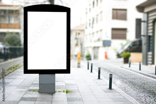 Blank billboard mock up, public information board with copy space on the street, empty banner for your advertising, clear poster in city.